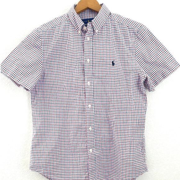 Ralph Lauren Boys Youth Plaid Short Sleeve Shirt XL (18-20) Blue Red White - Picture 1 of 10